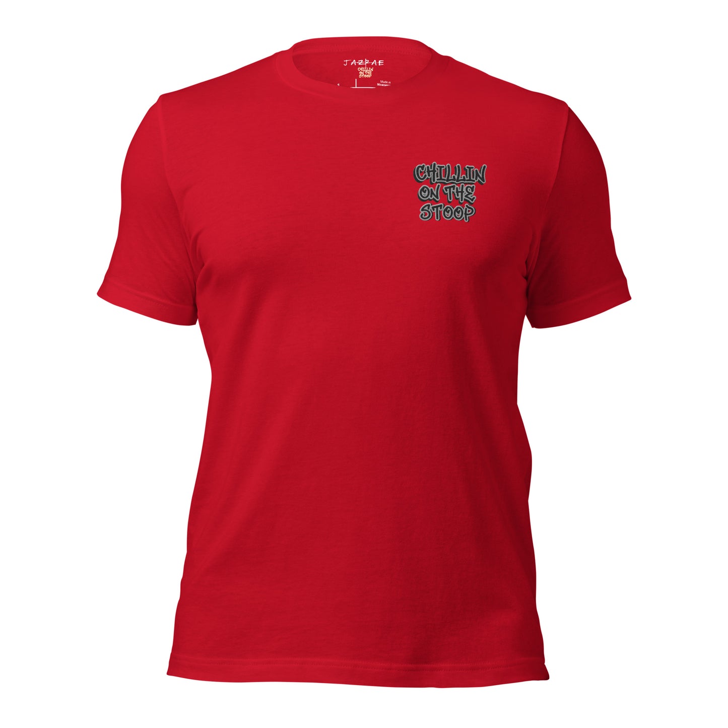 CHILLIN ON THE STOOP Stitched small left side Unisex t-shirt