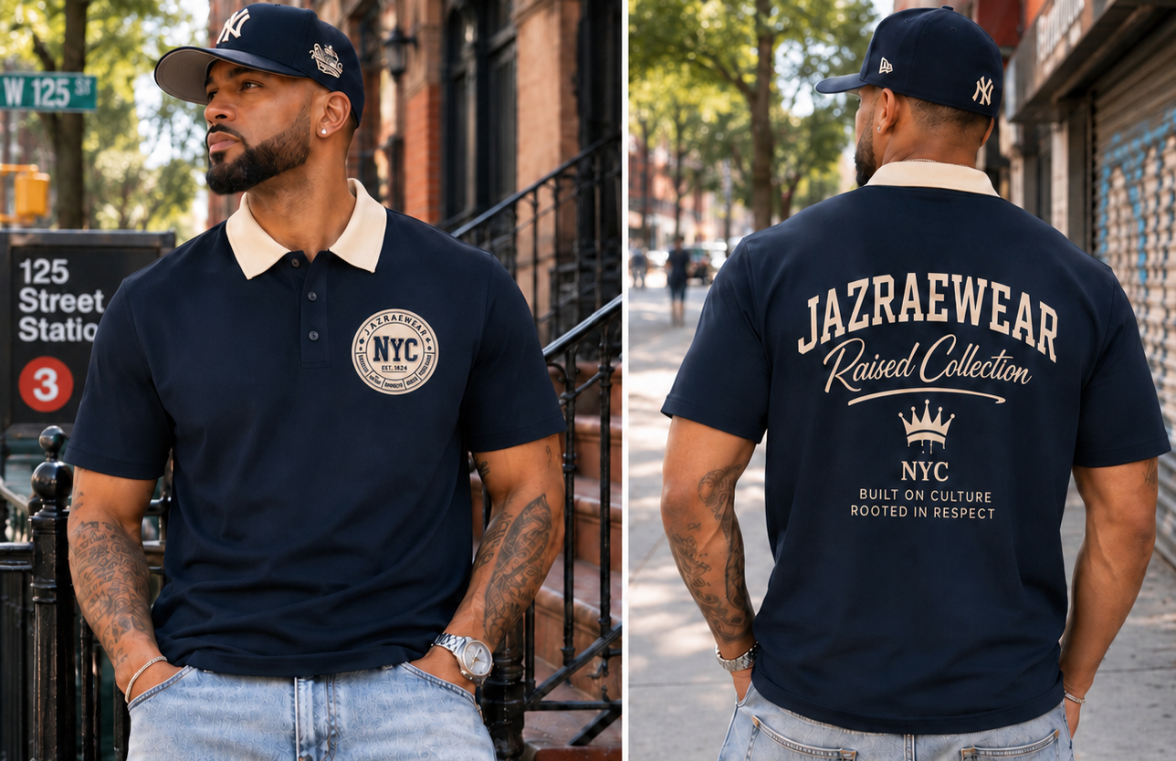 Jazraewear NYC Raised Collar Raglan Polo Shirt