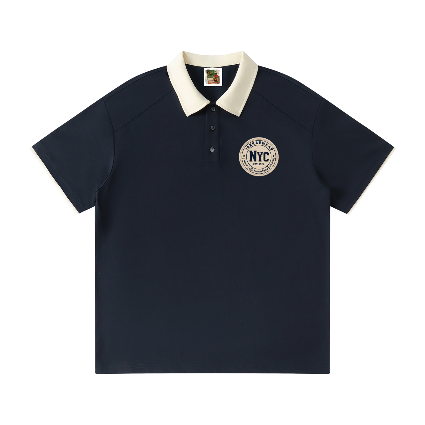 Jazraewear NYC Raised Collar Raglan Polo Shirt