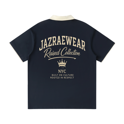 Jazraewear NYC Raised Collar Raglan Polo Shirt