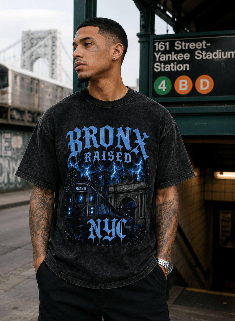 Bronx Raised Snow Washed Oversized Cotton T-Shirt
