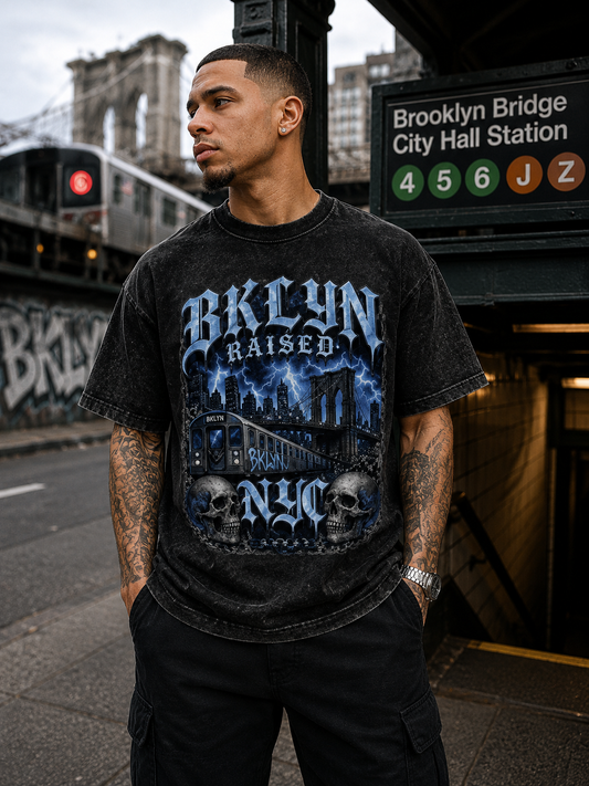 BKLYN Raised Snow Washed Oversized Cotton T-Shirt