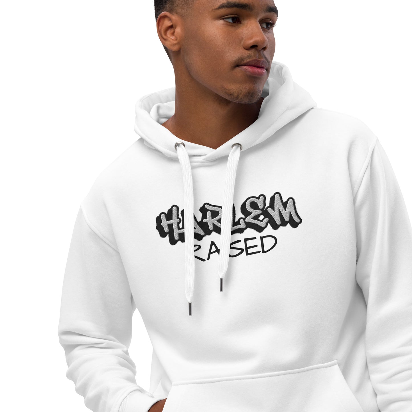 Jazrae all white Stitched Harlem Raised Premium eco hoodie